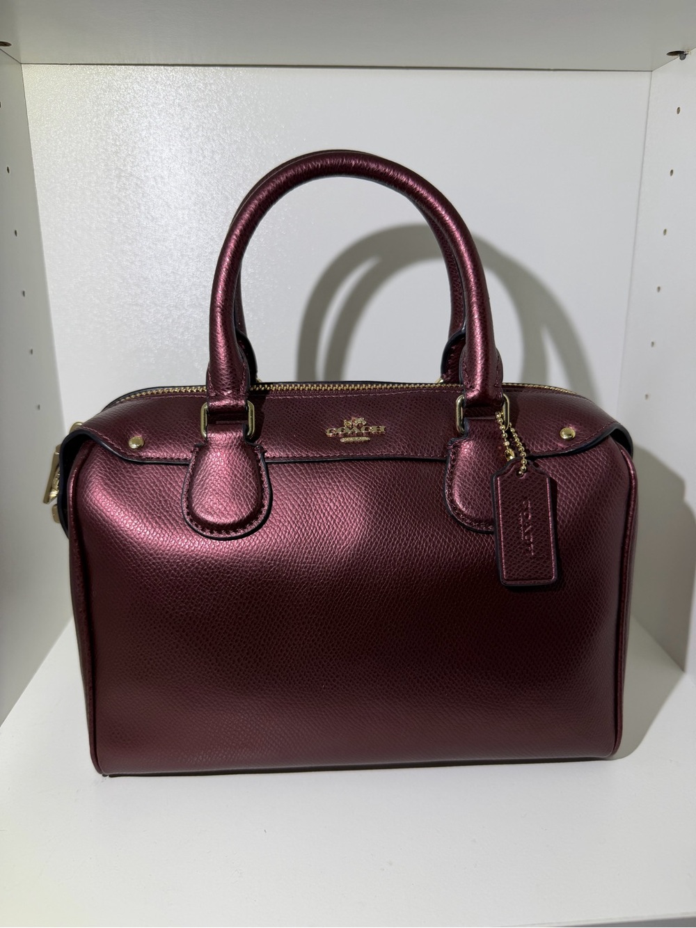 Coach Bennett Metallic Plum Dome Satchel with Gold Hardware - Picture 1 of 10
